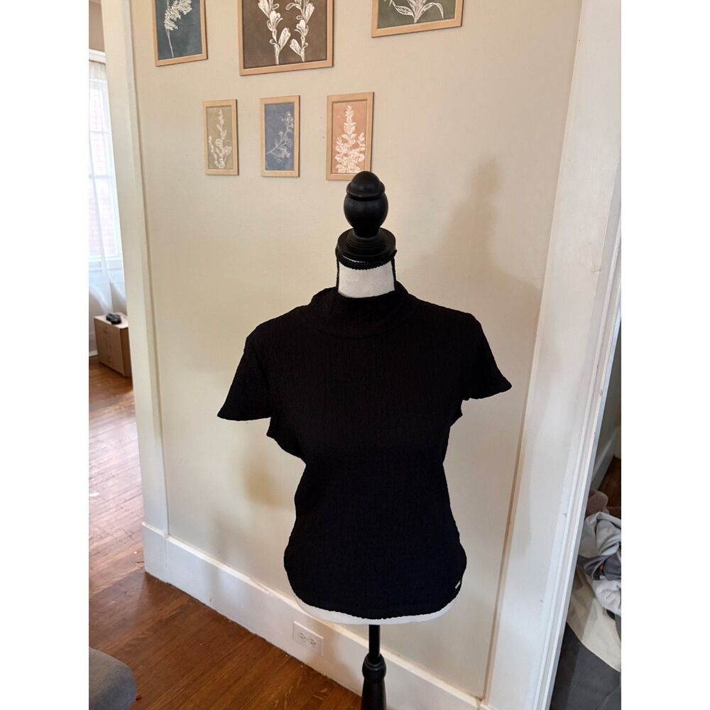 Tahari Black Textured Top Small